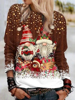 Multicolor Casual Graphic Tops Round Neck Long Sleeve Santa Claus Printed Xmas Sweatshirt