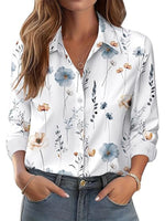 Casual Floral Printed Lapel Long Sleeve Blouse