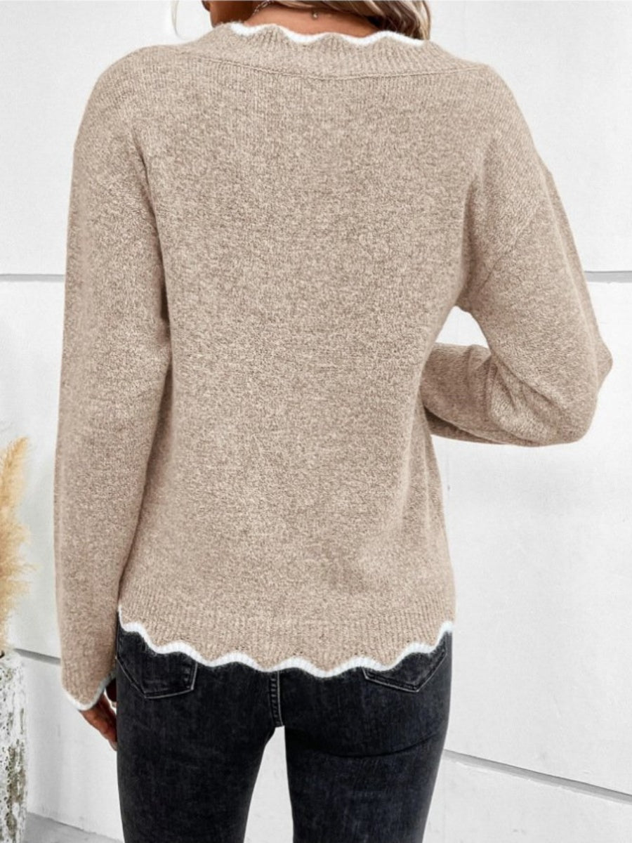 Yarn Color Block Long Sleeve Comfy Casual Sweater