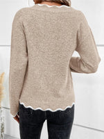Yarn Color Block Long Sleeve Comfy Casual Sweater