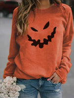 Orange Casual Graphic Tops Round Neck Long Sleeve Monster Printed Halloween Sweatshirt