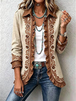 Vintage-style Bohemian Floral Print Ruffled Long Sleeve Jacket