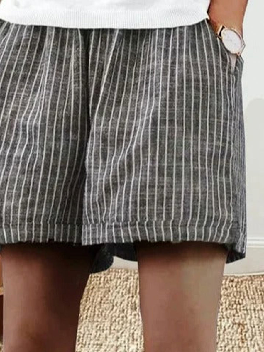 Women's Casual Loose Cotton Striped Shorts