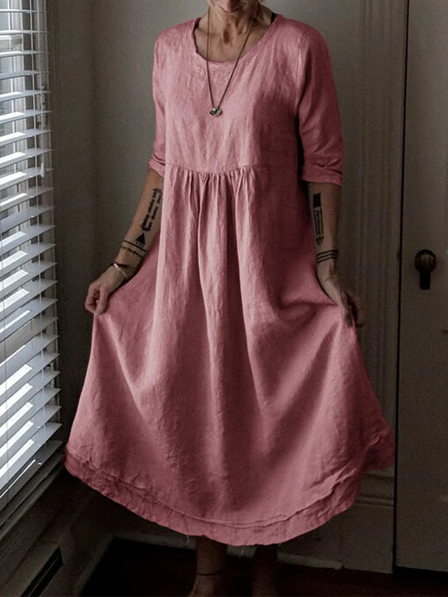 Round Neck Loose Elegant Pure Color Dress
