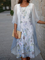 Women's Floral Print Sleeveless Midi Dress with Outerwear