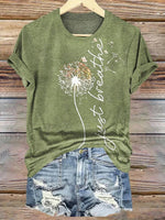 Vintage Dandelion Print Round Neck Short Sleeve T-Shirt