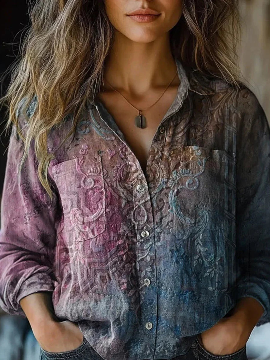 Vintage Gradient Long Sleeve Blouse