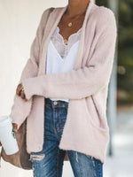 Pink Casual Long Sleeve Solid Cardigans