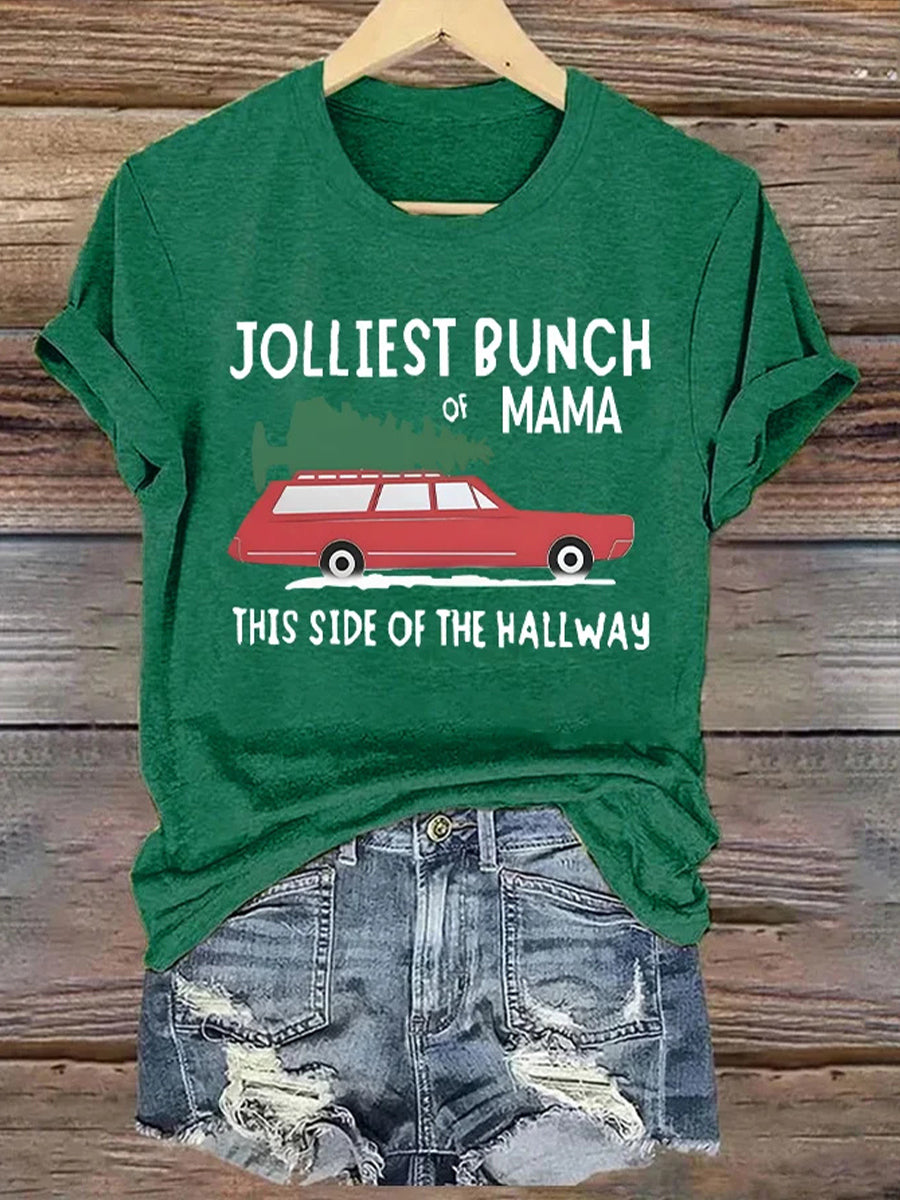 Jolliest Bunch Of Mama Christmas Cotton Crew Neck T-Shirt