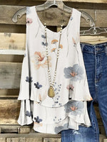 White Casual Round Neck Floral Printed Sleeveless Tank