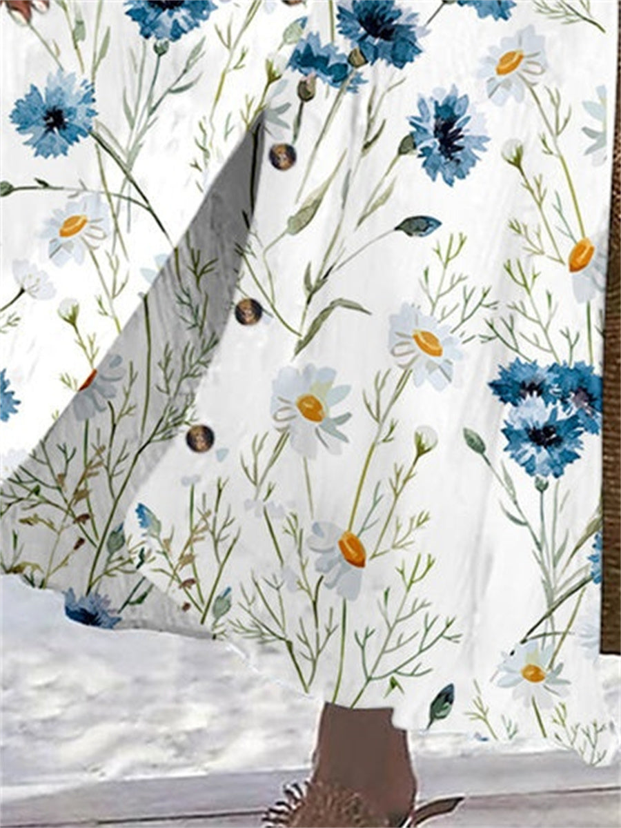 Women's Floral Printed Graphic Straight Fashion Split Button Maxi High Waist Skirt