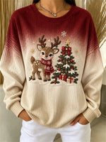 Women Casual Christmas Tree Round Neck Long Sleeve Sweatshirt