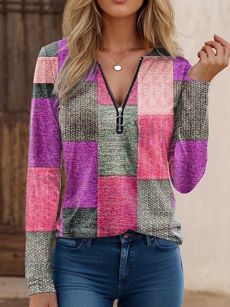 Crew Neck Long Sleeve Plain Loose Blouse