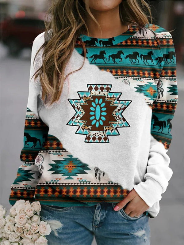 White Casual Graphic Tops Round Long Sleeve Animal Printed Sweatshirts