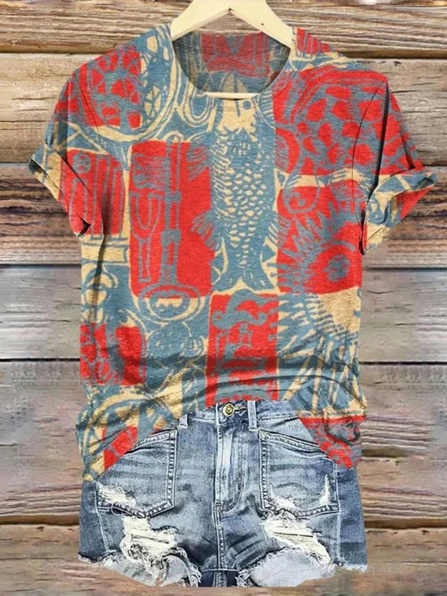 Vintage Casual Round Neck Short Sleeve T-Shirt
