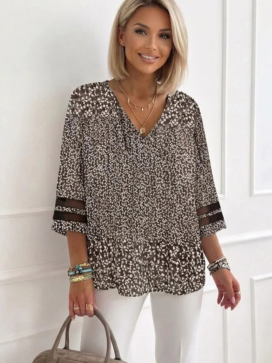 Brown V-Neck 3/4 Sleeve Top