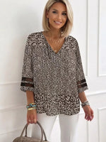 Brown V-Neck 3/4 Sleeve Top