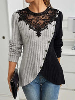 Slim Fit Lace Round Neck Long Sleeve Sweater