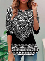 Black Vintage Ethnic Print Long Sleeve Blouse