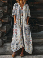 Casual Vintage V-neck Long Sleeve Dress