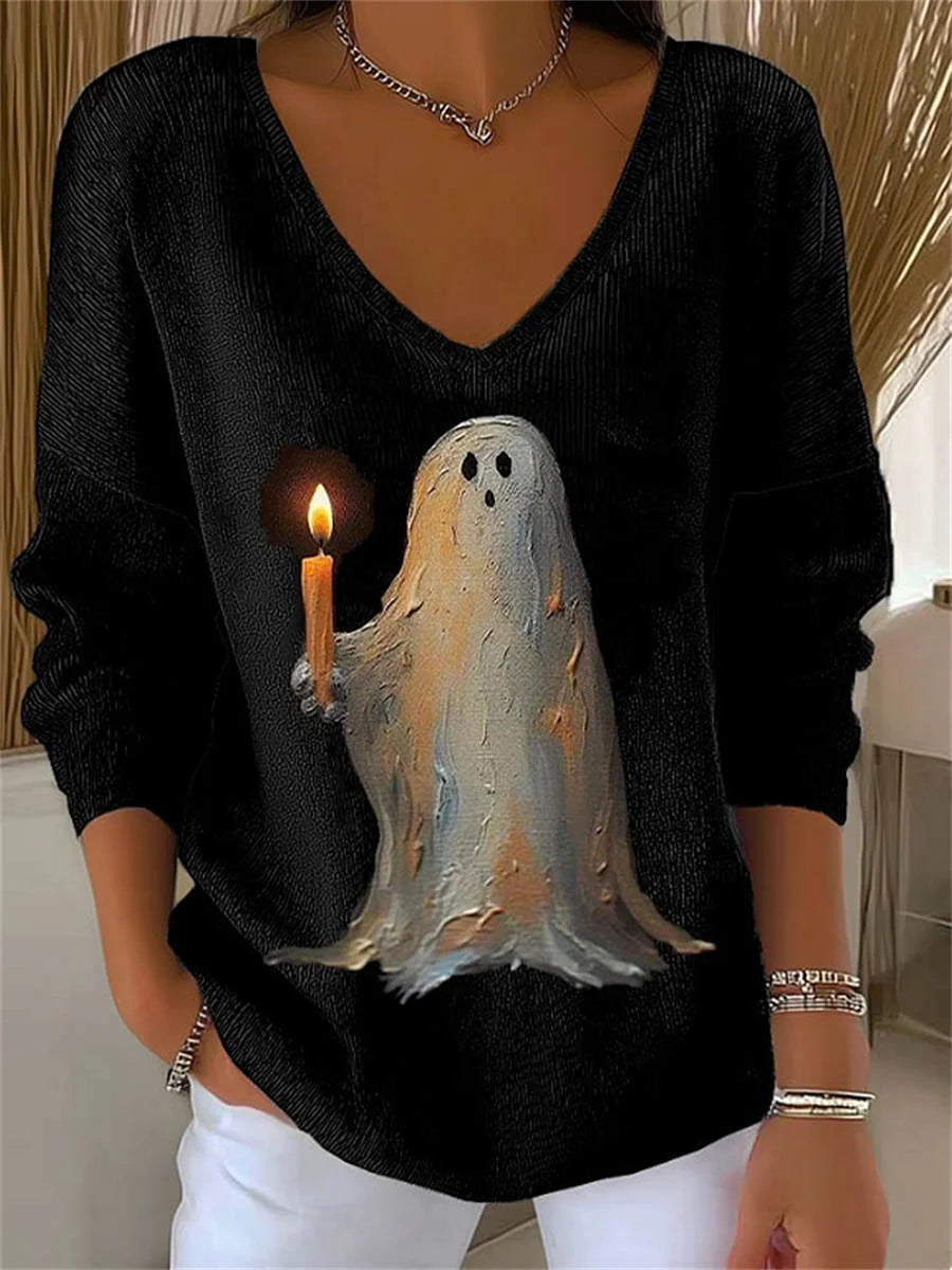 Casual Halloween V Neck Long Sleeve Sweatshirt