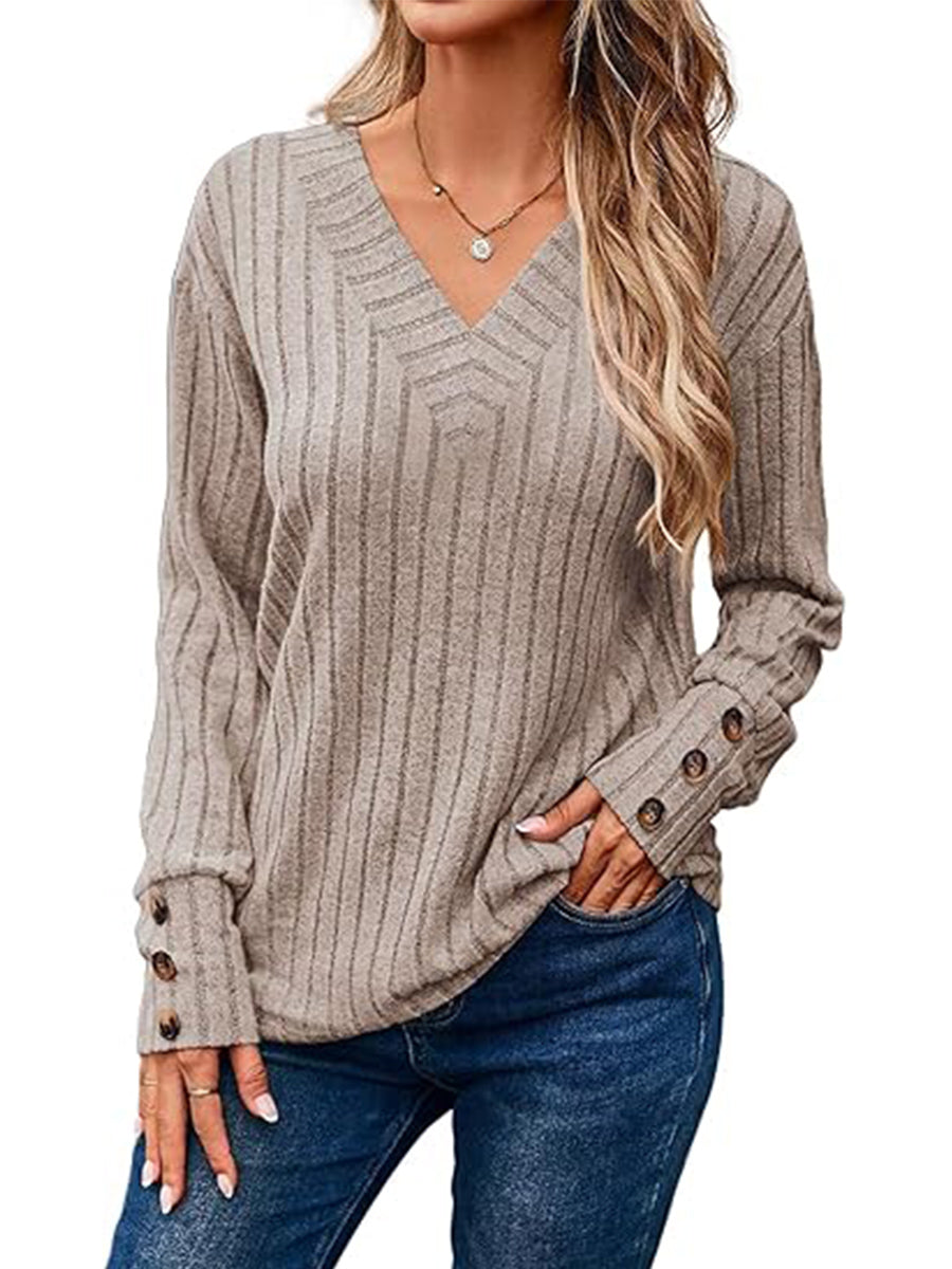 Plain Soft Long Sleeve V-neck Sweater
