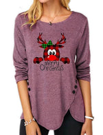 Women's Christmas Print Casual Long Sleeve Round Neck T-shirt