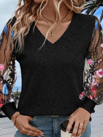 Chic Floral Print V-Neck Long Sleeve Top