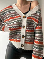 Popular Striped Print V-Neck Long Sleeve Sweater