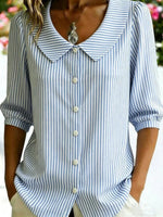 Blue Stripe Print 3/4 Sleeve Shirt