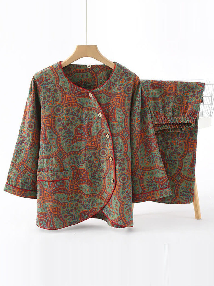 Vintage Jacquard Round Neck Loungewear Set