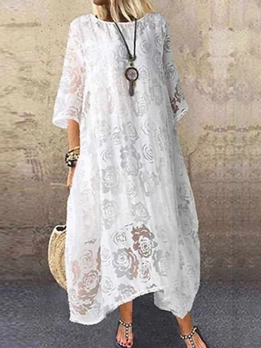 Popular Round Neck Long Sleeve Maxi Dress