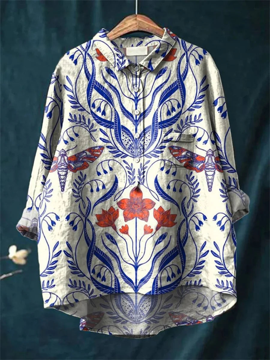 Women's Vintage Floral Print Casual Long Sleeve Shirt
