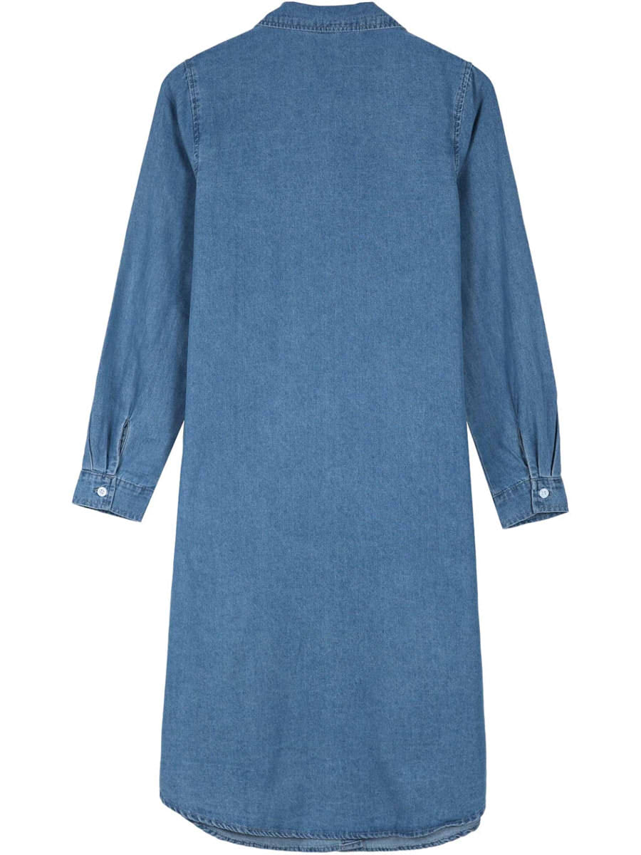Oversized Chambray Denim Button Front Blouse Midi Dress