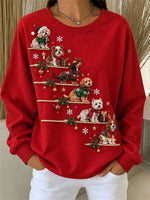 Women Casual Christmas Pet Round Neck Long Sleeve Sweatshirt