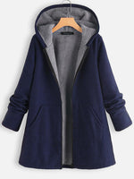 Women's Solid Color Long Sleeve Zipper-Up Hooded Fleece Jacket