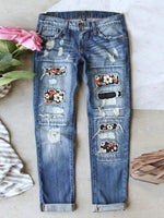 Stretch Ripped Frayed Raw Hem Distressed Jeans