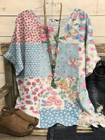 Retro Floral Crew Neck Short Sleeve Top