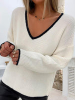 Youthful Trimmed Long Sleeve White Sweater