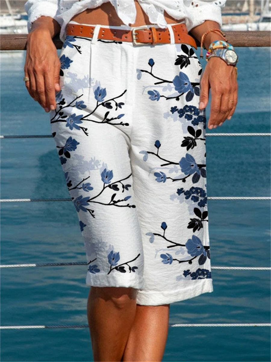 Floral Print High-Waisted Trousers