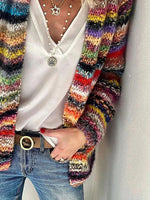 Women's Long Sleeve Colorful Striped Knit Cardigan