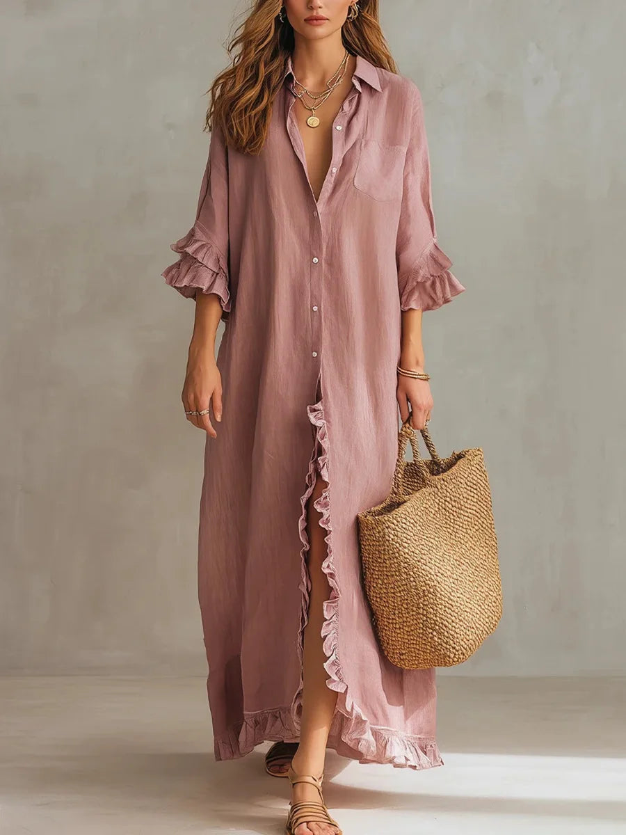 Women's Ruffled Casual Long-sleeved Dress
