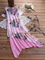 Casual Short Sleeve Round Neck Floral Printed Vintage Maxi Dress