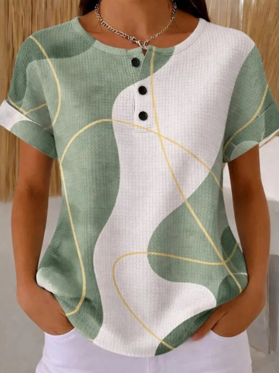 Casual Colour Block Short Sleeve Blouse