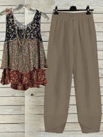Casual Crew Neck Disty Floral Loose Sleeveless Two-Piece Set