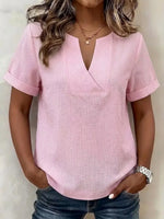 Casual Pink Fine-striped Short-sleeve Top
