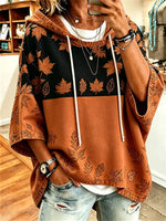 Casual 3/4 Sleeve Maple Leaf Hoodie