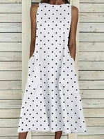 Casual Polka Dot Print Round Neck Sleeveless Dress