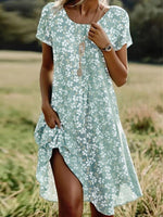 Casual Crew Neck Floral Print Short Sleeve Dress