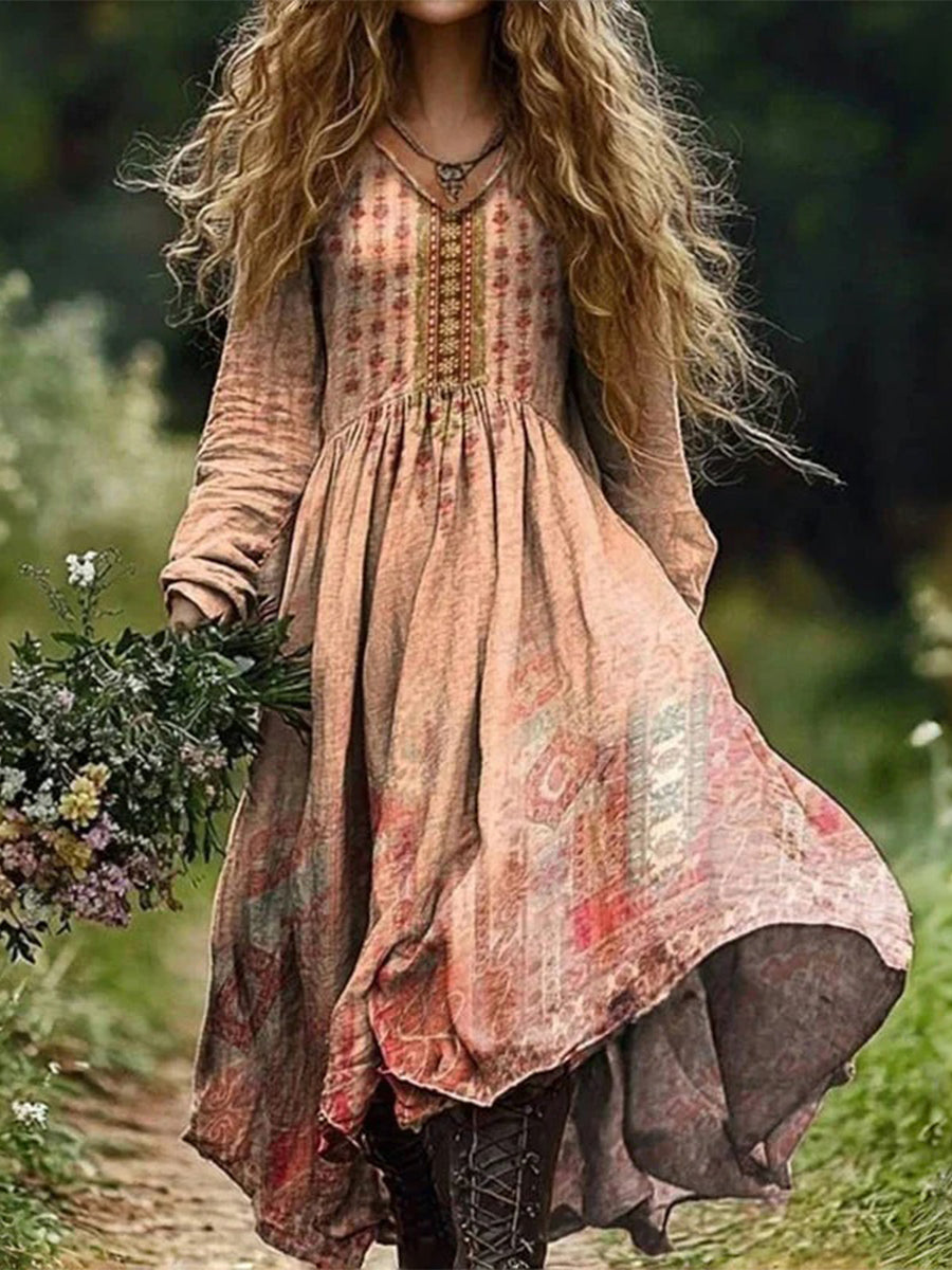 Vintage Ethnic Print Dress